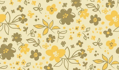 Seamless summer pattern with flowers for girls on beige background.eps