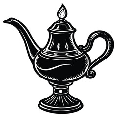 Isolated on black, an antique oil lamp with a bronze finish evokes tales of Aladdin and ancient magic