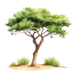 Watercolor tree illustration transparent background nature scene artistic environment