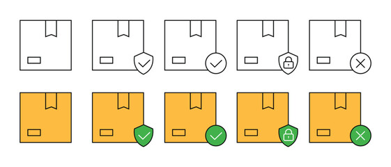 Cargo box line icon set vector. Package, delivery safety line icon vector isolated on white background