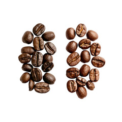 Fototapeta premium Two different colored coffee beans arranged in two rows isolated on transparent background PNG