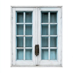 Fototapeta premium Vintage window with blue glass isolated on white background