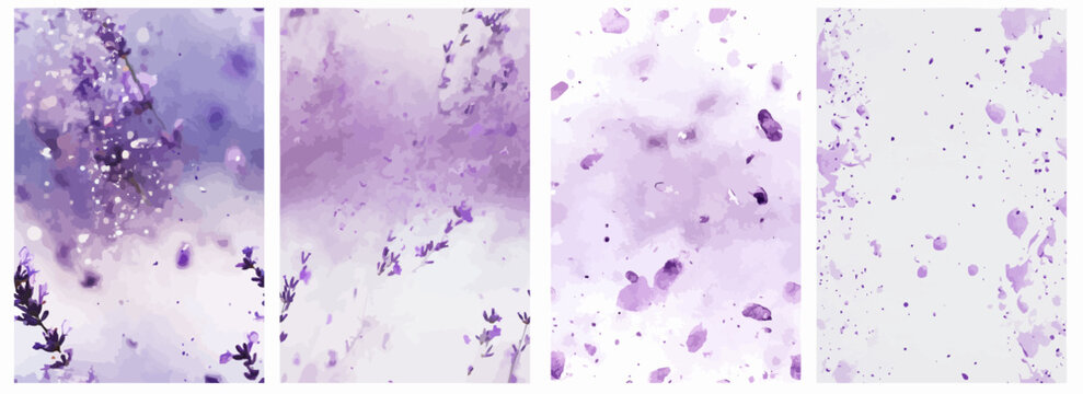 Vector pattern set of scattered misty lavender splatters on a white background