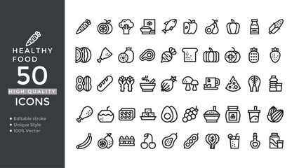 Editable Line Style Vectors for Healthy Food, Diet, and Wellness Icons