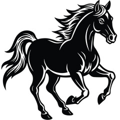 Black stallion silhouette vector illustration of a Horse running equine animal