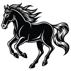 Black stallion silhouette vector illustration of a Horse running equine animal