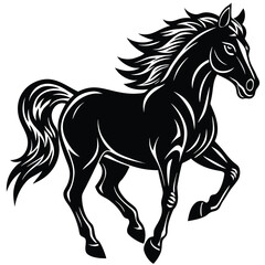 Black stallion silhouette vector illustration of a Horse running equine animal