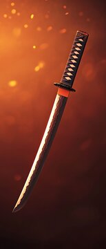 Katana Blade in Dark Red Light with Sharp Edges Symbolizing Precision and Discipline of the Warrior