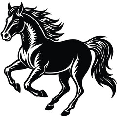 Black stallion silhouette vector illustration of a Horse running equine animal