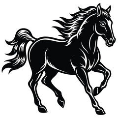 Black stallion silhouette vector illustration of a Horse running equine animal