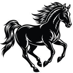 Black stallion silhouette vector illustration of a Horse running equine animal