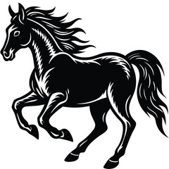 Black stallion silhouette vector illustration of a Horse running equine animal