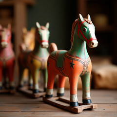 Photo of vintage wooden toys of circus horses