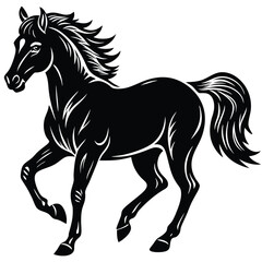 Black stallion silhouette vector illustration of a Horse running equine animal