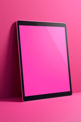 Mockup photo of the black tablet on fuchsia colored background