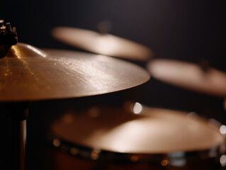 Obraz premium Close up of cymbals and snare drum under warm light, creating serene atmosphere