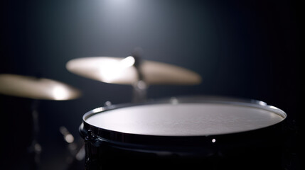 Obraz premium drum kit highlighted by single intense spotlight creates dramatic atmosphere