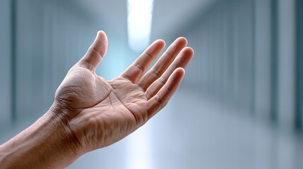 Offering help human gesture in modern hallway indoor perspective connection