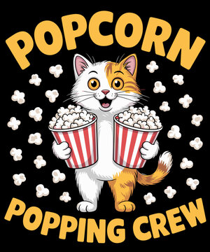 Naklejki Funny Cat Popcorn Popping Crew Movie Lover