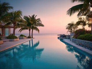 Fototapeta premium Luxury Infinity Pool with Ocean View at Sunset