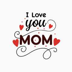 Happy Mother's Day text, elegant cursive typography, red heart icons, white background, greeting card design, love and appreciation, celebratory message, simple yet emotional, digital illustration,