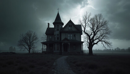 A Haunted House Under the Stormy Sky