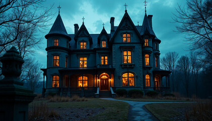 Eerie Glow in a Desolate Mansion