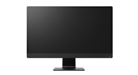 A black computer monitor with a blank screen is isolated on a black background in a studio shot
