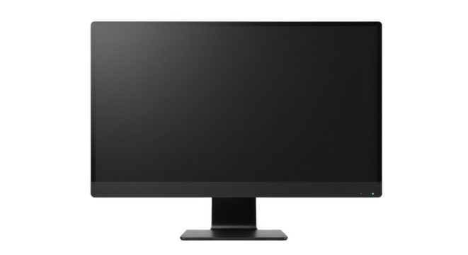 A black computer monitor with a blank screen is isolated on a black background in a studio shot
