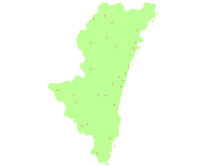 宮崎県　地図　黄緑　斑点　イラスト