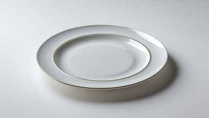 empty white plate with floral decoration on white background