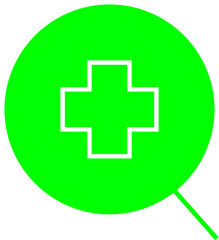 Magnifying glass icon focused on a medical cross, symbolizing medical research, diagnosis, or healthcare search – Transparent Background.