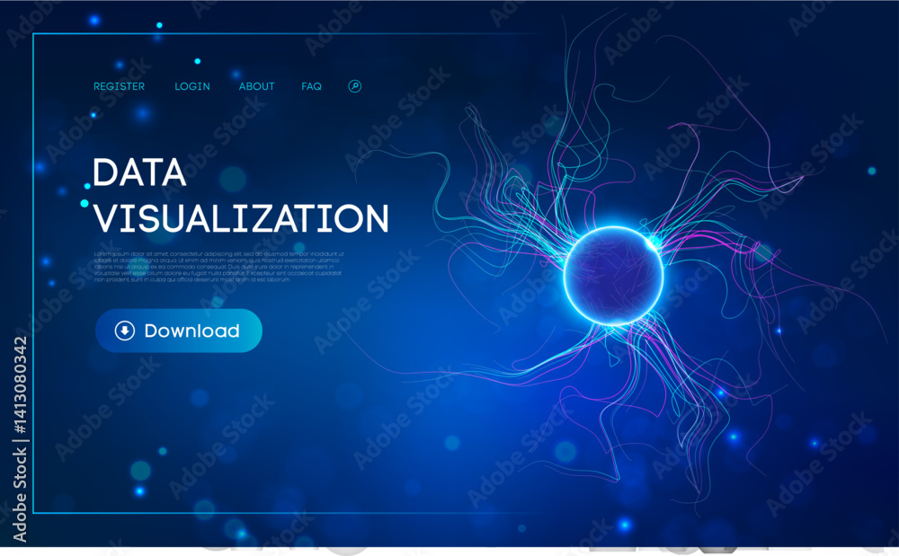 Poster data sphere 3d tech digital network. abstract vector ai background. line science with globe dot circ