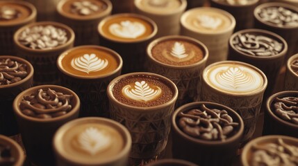 Latte art, coffee cups, cafe, drinks, close-up, pattern, texture, background, food, beverage