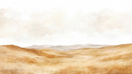 Fototapeta premium Rolling golden hills stretch under a pale, cloudy sky, creating a peaceful rural landscape that evokes a sense of tranquility and nature's beauty
