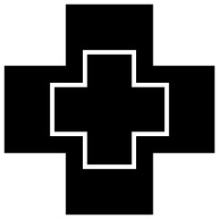 Obraz premium Outlined bold medical cross icon with layered effect, representing advanced medical aid or first responder services – Transparent Background.