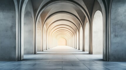 Obraz premium Elegant Architectural Corridor with Repeating Arches in Modern Minimalist Style
