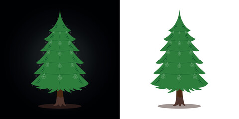 Vector Merry Christmas tree, green color pine tree illustration, with Christmas ball, star decoration
