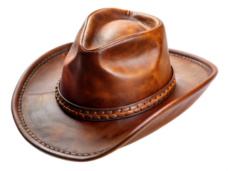 Cowboy hat leather brown white background  isolated on white background