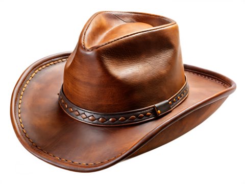 Cowboy hat leather brown white background  isolated on white background