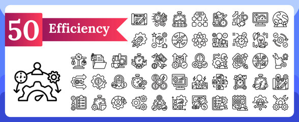 Efficiency Icons Set of 50 containing management, optimization, and productivity