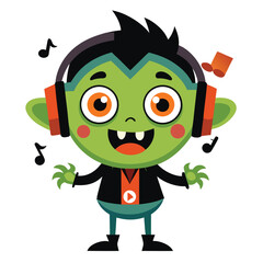 Halloween Listening to creepy music isolated on white background