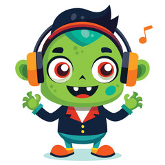 Halloween Listening to creepy music isolated on white background