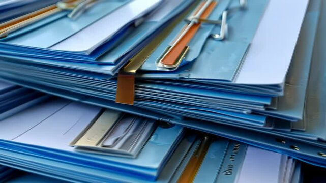 A Stack of Blue Files, Documents,