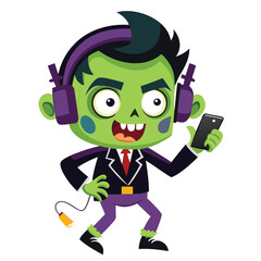 Halloween Listening to creepy music isolated on white background