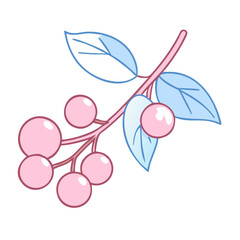 Vector Illustration of Chokeberry Branch with Pink Berries  