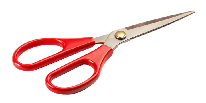 Red scissors with metal blades isolated on white background PNG