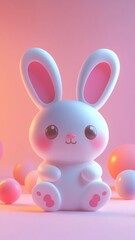 Obraz premium Cute kawaii-style 3D bunny figure on a pastel background with playful design. Generative AI