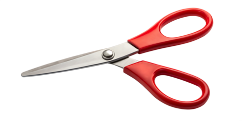 Red scissors with metal blades isolated on white background PNG