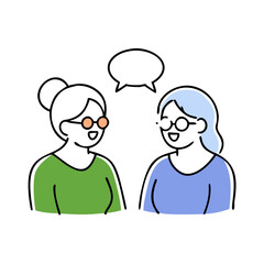 Obraz premium Two women smiling while chatting against a blank background 